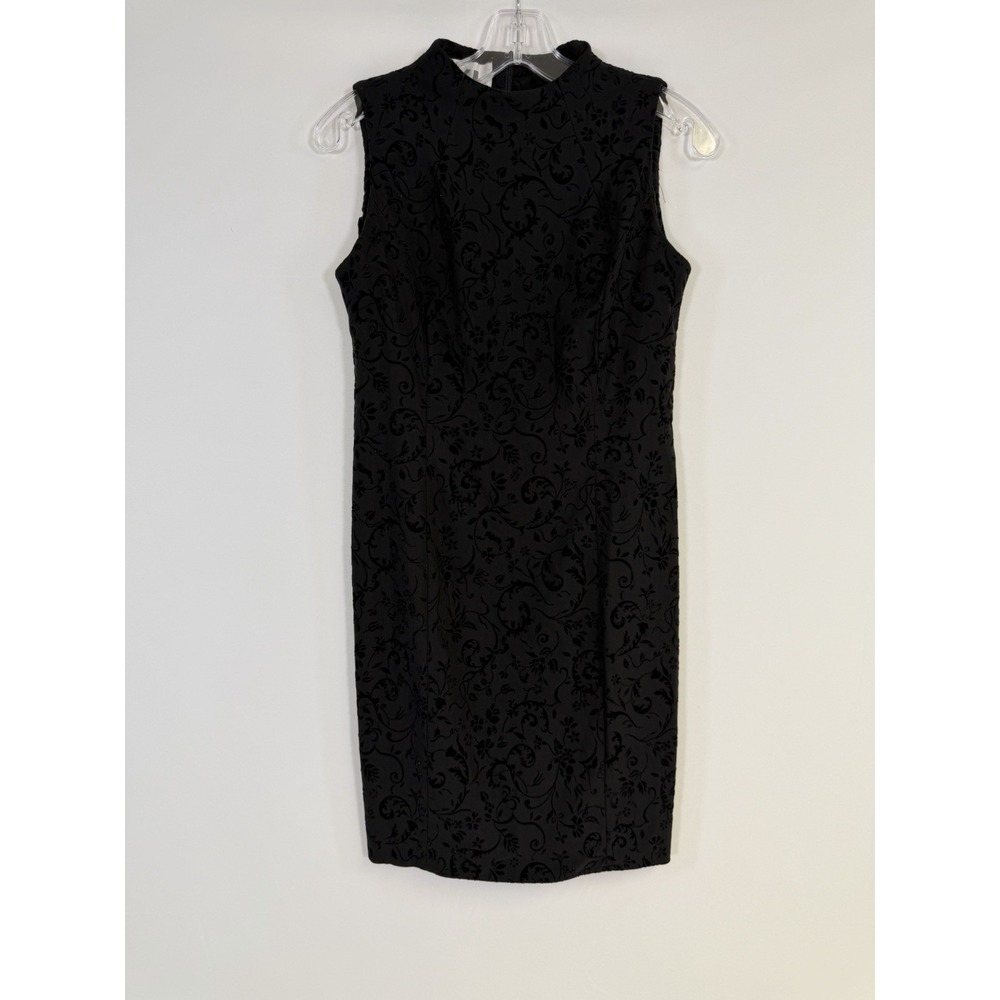 Vtg 90s Velvet Burnout Floral Sheath Dress Sleeveless Black Sz 8 Fairy Grunge